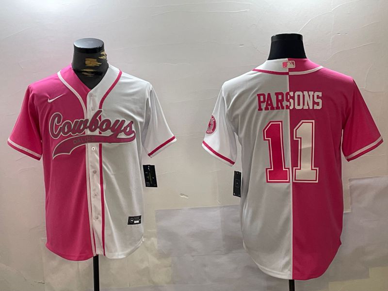 Men Dallas Cowboys 11 Parsons white pink Joint Name 2024 Nike Limited NFL Jersey style 1